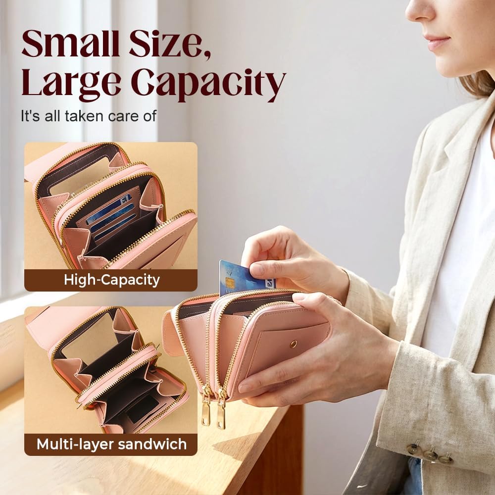 Crossbody Phone Wallet, Small Touch Screen Crossbody Phone Purse, Anti Theft Leather Messenger Bag for Women