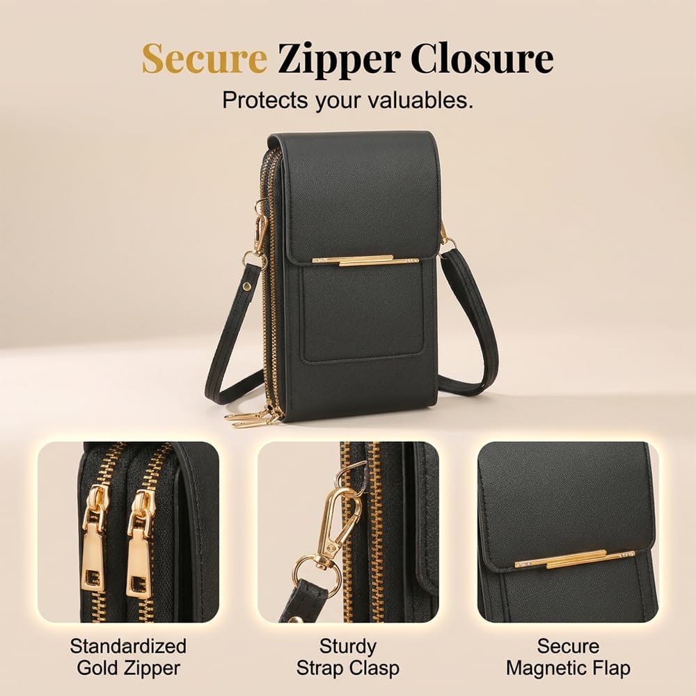 Crossbody Phone Wallet, Small Touch Screen Crossbody Phone Purse, Anti Theft Leather Messenger Bag for Women