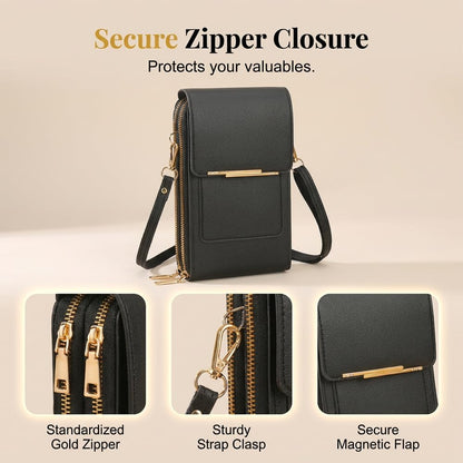 Crossbody Phone Wallet, Small Touch Screen Crossbody Phone Purse, Anti Theft Leather Messenger Bag for Women