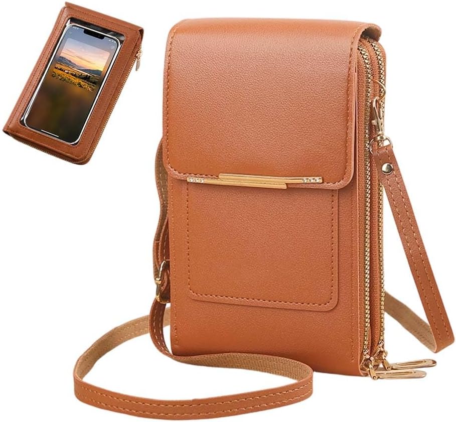 Crossbody Phone Wallet, Small Touch Screen Crossbody Phone Purse, Anti Theft Leather Messenger Bag for Women