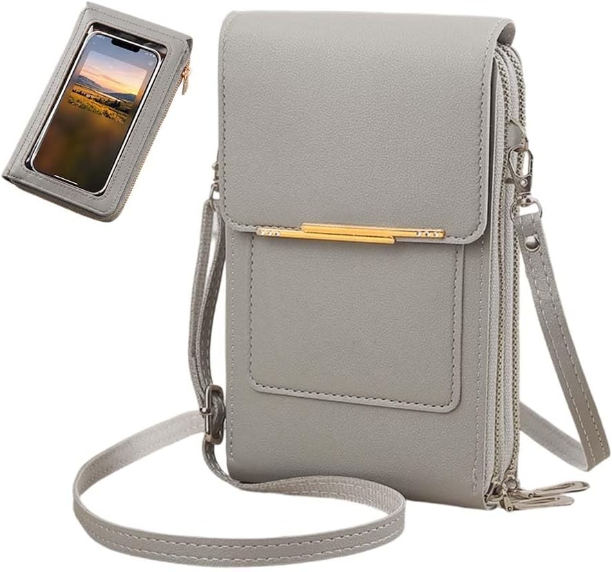Crossbody Phone Wallet, Small Touch Screen Crossbody Phone Purse, Anti Theft Leather Messenger Bag for Women