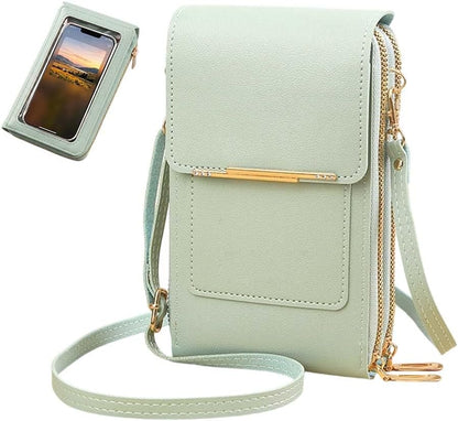 Crossbody Phone Wallet, Small Touch Screen Crossbody Phone Purse, Anti Theft Leather Messenger Bag for Women