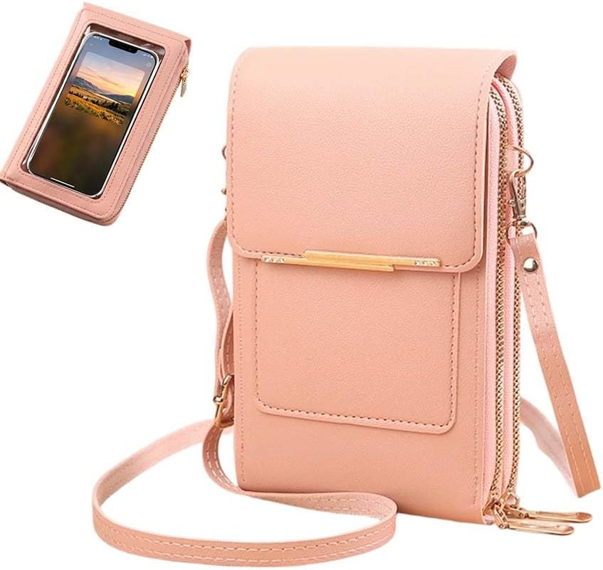Crossbody Phone Wallet, Small Touch Screen Crossbody Phone Purse, Anti Theft Leather Messenger Bag for Women