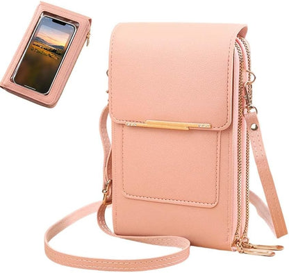 Crossbody Phone Wallet, Small Touch Screen Crossbody Phone Purse, Anti Theft Leather Messenger Bag for Women