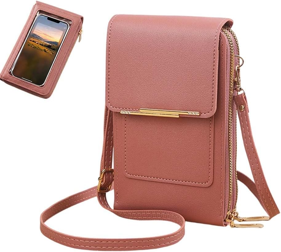 Crossbody Phone Wallet, Small Touch Screen Crossbody Phone Purse, Anti Theft Leather Messenger Bag for Women