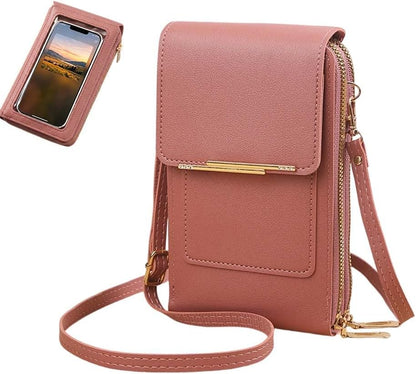 Crossbody Phone Wallet, Small Touch Screen Crossbody Phone Purse, Anti Theft Leather Messenger Bag for Women