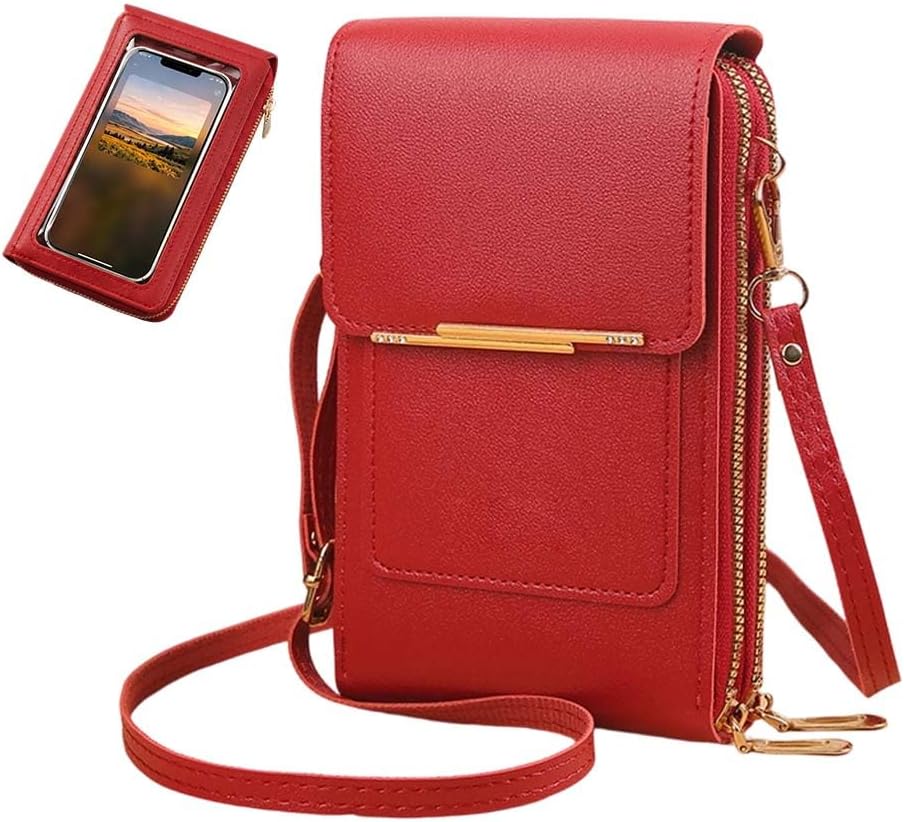 Crossbody Phone Wallet, Small Touch Screen Crossbody Phone Purse, Anti Theft Leather Messenger Bag for Women