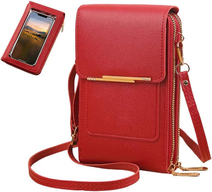 Crossbody Phone Wallet, Small Touch Screen Crossbody Phone Purse, Anti Theft Leather Messenger Bag for Women