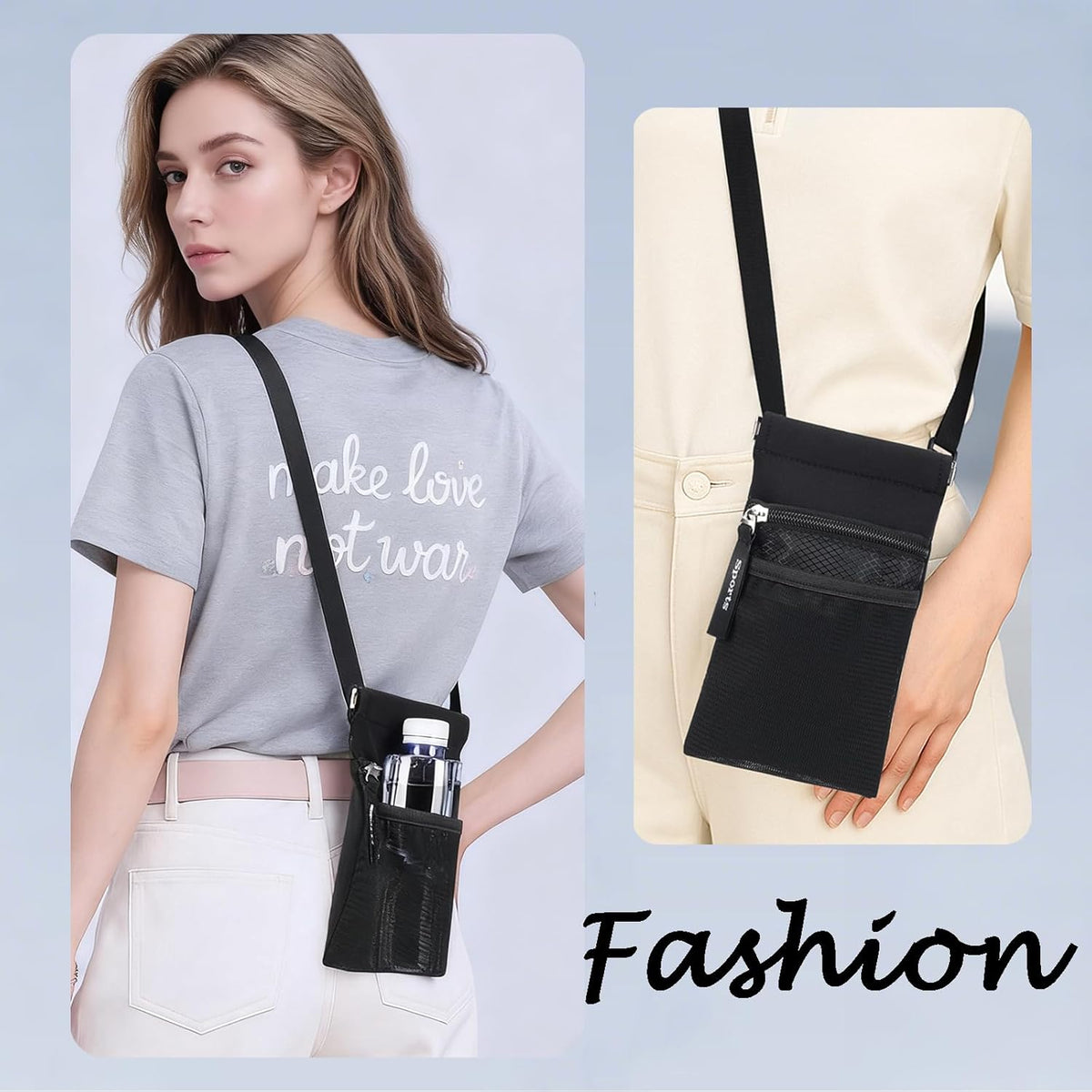 Crossbody Phone Purse with Water Bottle Holder - Multi-Function Cell Phone Pouch with Zipper & Mesh Pockets, Adjustable Strap Phone Holder for iPhone 17/16/15/14/13 Pro Max Plus, Samsung Galaxy (Gray)