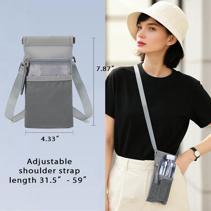 Crossbody Phone Purse with Water Bottle Holder - Multi-Function Cell Phone Pouch with Zipper & Mesh Pockets, Adjustable Strap Phone Holder for iPhone 17/16/15/14/13 Pro Max Plus, Samsung Galaxy (Gray)