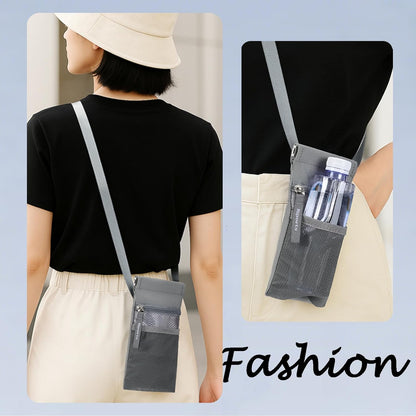 Crossbody Phone Purse with Water Bottle Holder - Multi-Function Cell Phone Pouch with Zipper & Mesh Pockets, Adjustable Strap Phone Holder for iPhone 17/16/15/14/13 Pro Max Plus, Samsung Galaxy (Gray)
