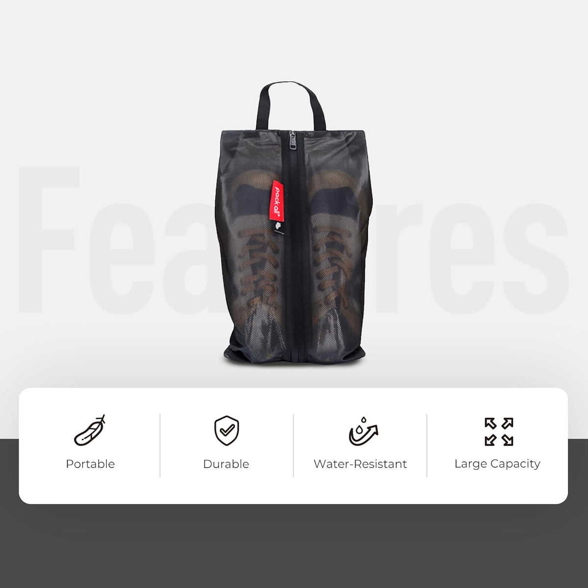Shoe Bag for Travel, Water-Resistant Shoe Pouch for Gym, Odor-Resistant Soccer Cleats Bag for Sport (Black)