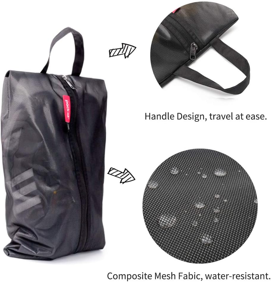 Shoe Bag for Travel, Water-Resistant Shoe Pouch for Gym, Odor-Resistant Soccer Cleats Bag for Sport (Black)