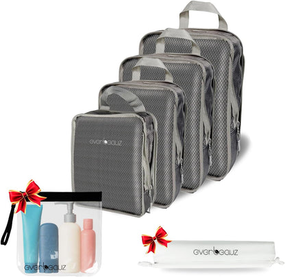 Packing Cubes for Travel - Sturdy, Lightweight & Waterproof Compression. A Durable and Tidy Packing Solution for Easy Travel Organization. Includes Toiletry and Shoe Bags (Grey)