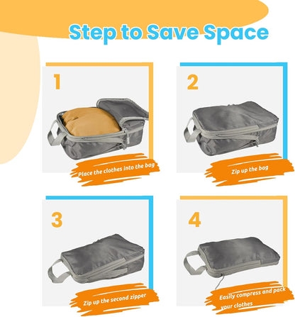 Packing Cubes for Travel - Sturdy, Lightweight & Waterproof Compression. A Durable and Tidy Packing Solution for Easy Travel Organization. Includes Toiletry and Shoe Bags (Grey)