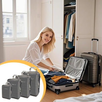 Packing Cubes for Travel - Sturdy, Lightweight & Waterproof Compression. A Durable and Tidy Packing Solution for Easy Travel Organization. Includes Toiletry and Shoe Bags (Grey)