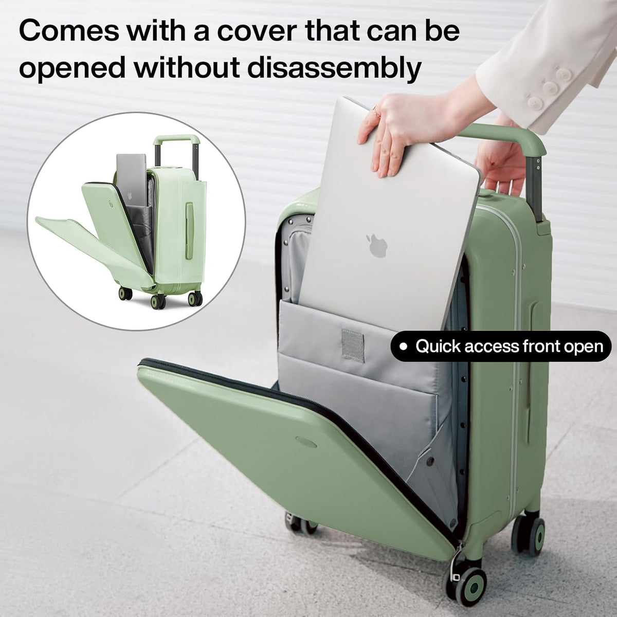 Carry On Luggage Wide Handle Luxury Design Rolling Travel Suitcase PC Hardside with Aluminum Frame Hollow Spinner Wheels, with Cover, 20 inch, Smoke White