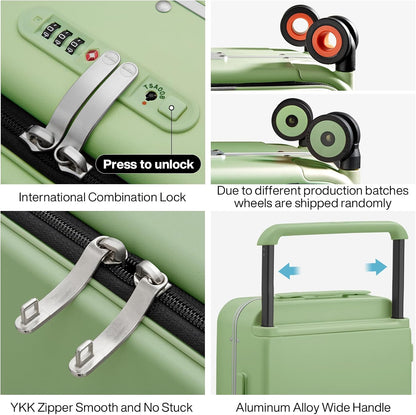 Carry On Luggage Wide Handle Luxury Design Rolling Travel Suitcase PC Hardside with Aluminum Frame Hollow Spinner Wheels, with Cover, 20 inch, Smoke White