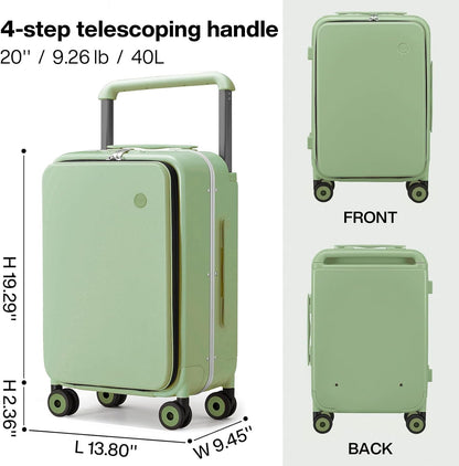 Carry On Luggage Wide Handle Luxury Design Rolling Travel Suitcase PC Hardside with Aluminum Frame Hollow Spinner Wheels, with Cover, 20 inch, Smoke White