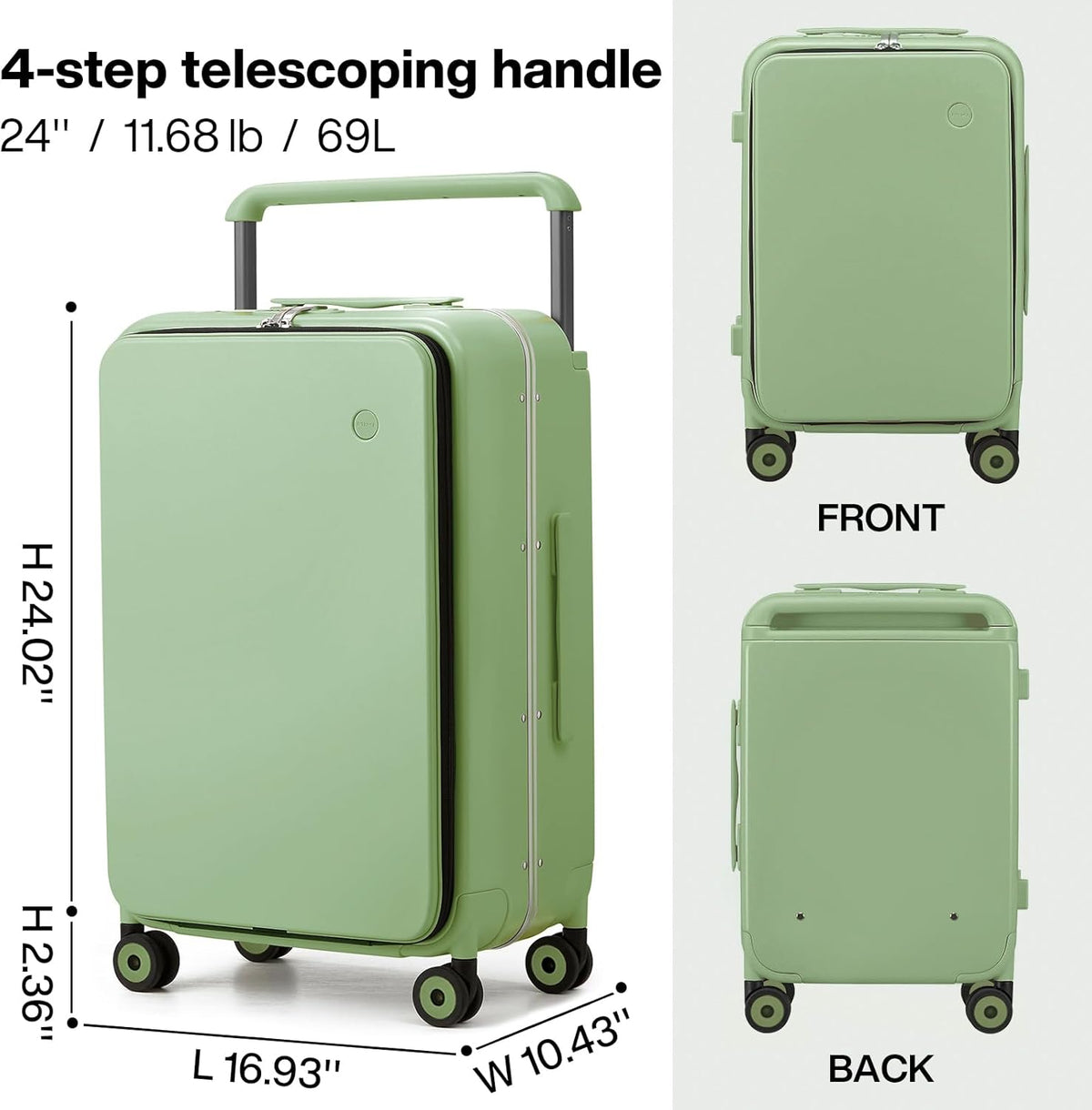 Carry On Luggage Wide Handle Luxury Design Rolling Travel Suitcase PC Hardside with Aluminum Frame Hollow Spinner Wheels, with Cover, 20 inch, Smoke White