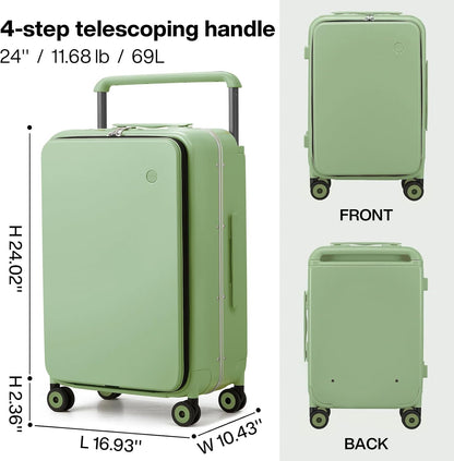 Carry On Luggage Wide Handle Luxury Design Rolling Travel Suitcase PC Hardside with Aluminum Frame Hollow Spinner Wheels, with Cover, 20 inch, Smoke White