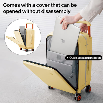 Carry On Luggage Wide Handle Luxury Design Rolling Travel Suitcase PC Hardside with Aluminum Frame Hollow Spinner Wheels, with Cover, 20 inch, Smoke White