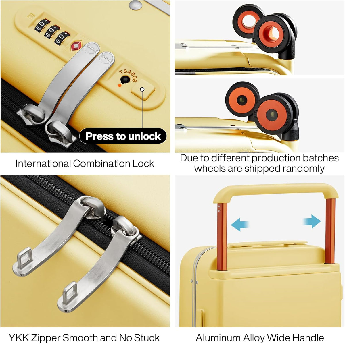 Carry On Luggage Wide Handle Luxury Design Rolling Travel Suitcase PC Hardside with Aluminum Frame Hollow Spinner Wheels, with Cover, 20 inch, Smoke White