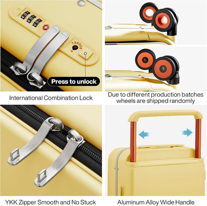 Carry On Luggage Wide Handle Luxury Design Rolling Travel Suitcase PC Hardside with Aluminum Frame Hollow Spinner Wheels, with Cover, 20 inch, Smoke White