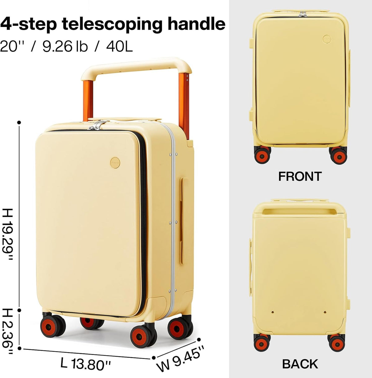Carry On Luggage Wide Handle Luxury Design Rolling Travel Suitcase PC Hardside with Aluminum Frame Hollow Spinner Wheels, with Cover, 20 inch, Smoke White
