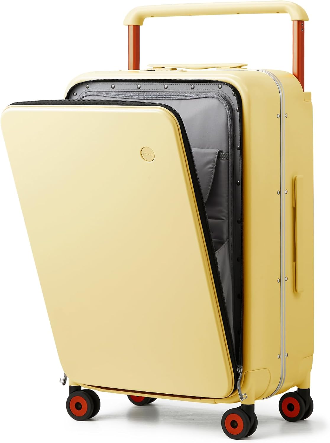 Carry On Luggage Wide Handle Luxury Design Rolling Travel Suitcase PC Hardside with Aluminum Frame Hollow Spinner Wheels, with Cover, 20 inch, Smoke White