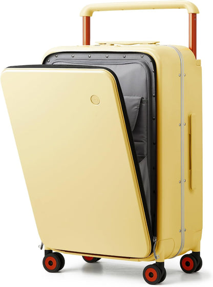 Carry On Luggage Wide Handle Luxury Design Rolling Travel Suitcase PC Hardside with Aluminum Frame Hollow Spinner Wheels, with Cover, 20 inch, Smoke White