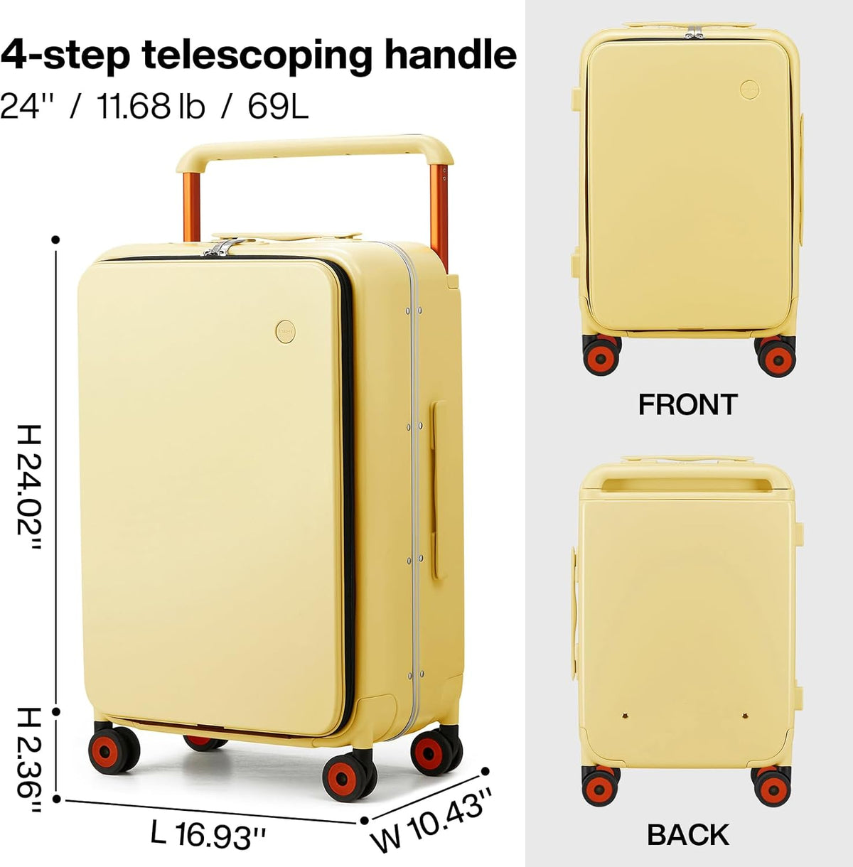 Carry On Luggage Wide Handle Luxury Design Rolling Travel Suitcase PC Hardside with Aluminum Frame Hollow Spinner Wheels, with Cover, 20 inch, Smoke White
