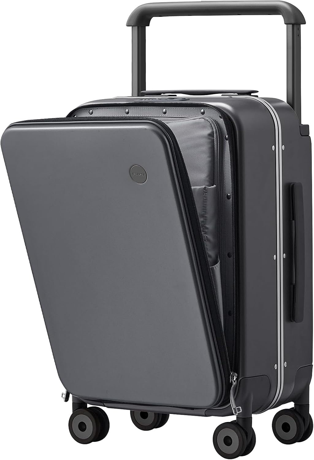 Carry On Luggage Wide Handle Luxury Design Rolling Travel Suitcase PC Hardside with Aluminum Frame Hollow Spinner Wheels, with Cover, 20 inch, Smoke White