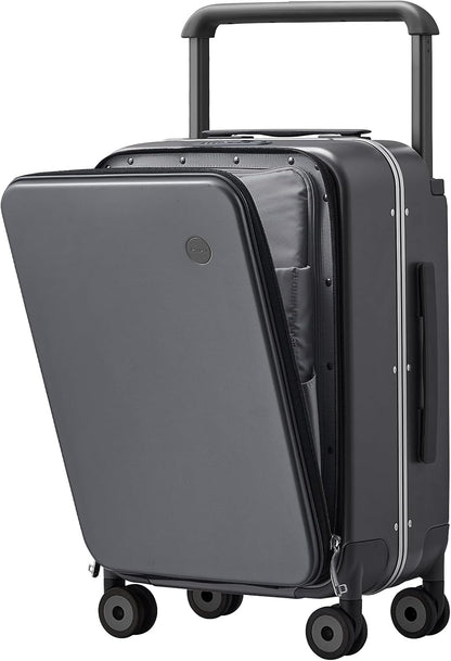 Carry On Luggage Wide Handle Luxury Design Rolling Travel Suitcase PC Hardside with Aluminum Frame Hollow Spinner Wheels, with Cover, 20 inch, Smoke White