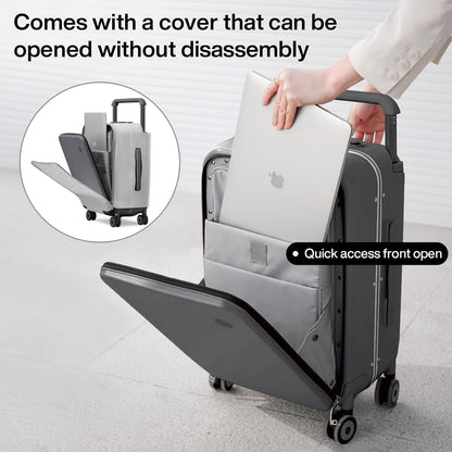 Carry On Luggage Wide Handle Luxury Design Rolling Travel Suitcase PC Hardside with Aluminum Frame Hollow Spinner Wheels, with Cover, 20 inch, Smoke White