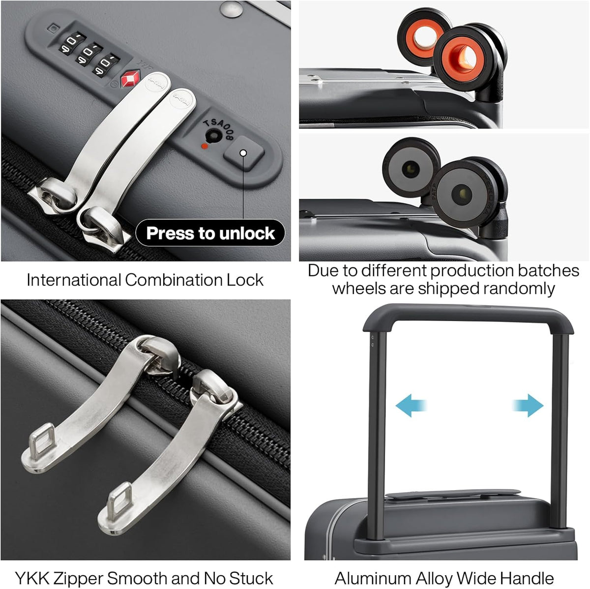 Carry On Luggage Wide Handle Luxury Design Rolling Travel Suitcase PC Hardside with Aluminum Frame Hollow Spinner Wheels, with Cover, 20 inch, Smoke White