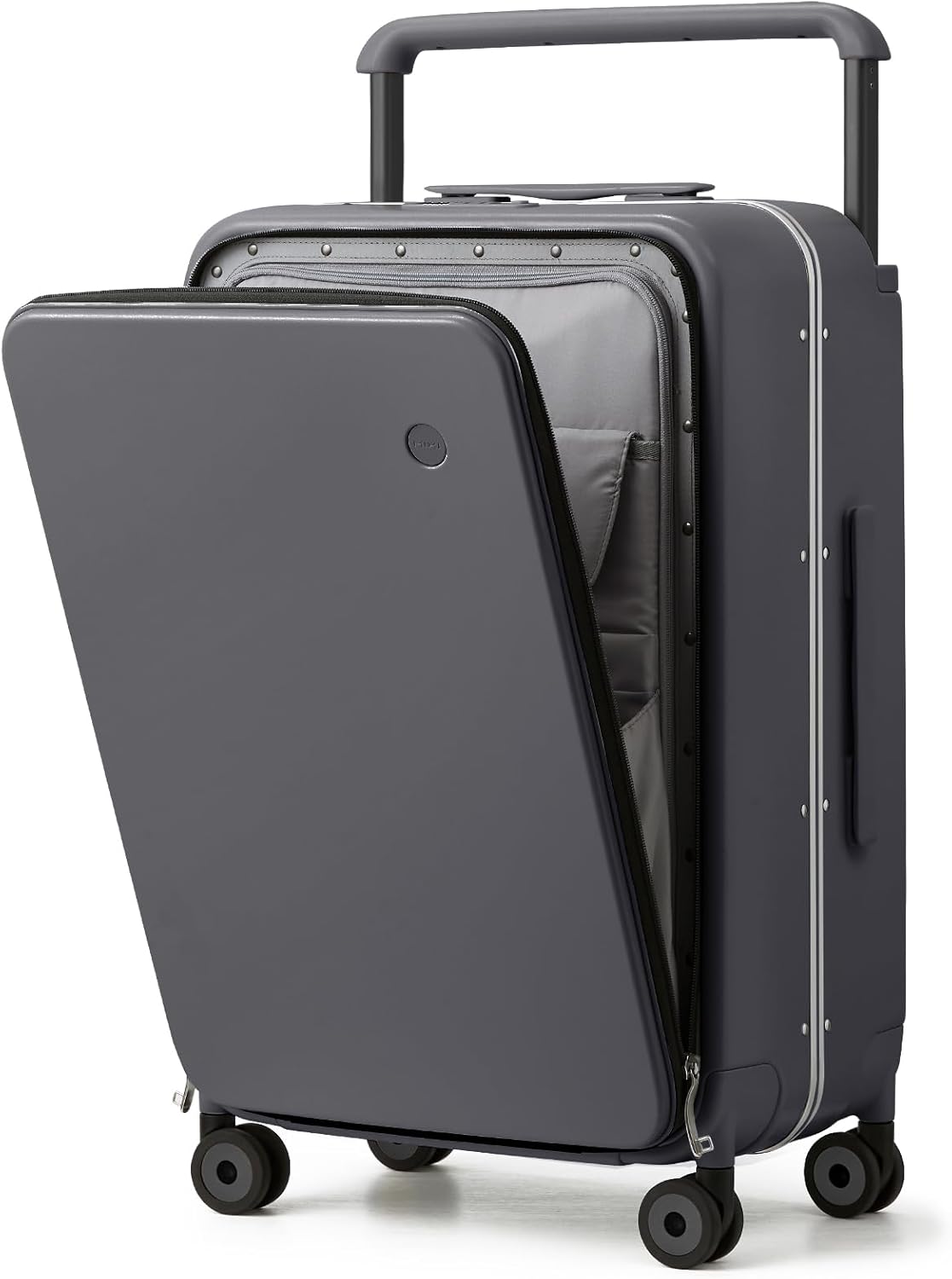 Carry On Luggage Wide Handle Luxury Design Rolling Travel Suitcase PC Hardside with Aluminum Frame Hollow Spinner Wheels, with Cover, 20 inch, Smoke White