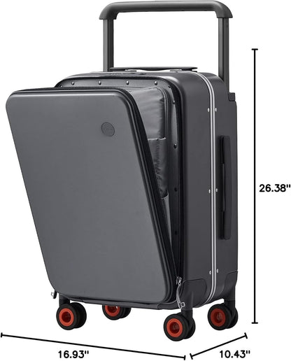Carry On Luggage Wide Handle Luxury Design Rolling Travel Suitcase PC Hardside with Aluminum Frame Hollow Spinner Wheels, with Cover, 20 inch, Smoke White