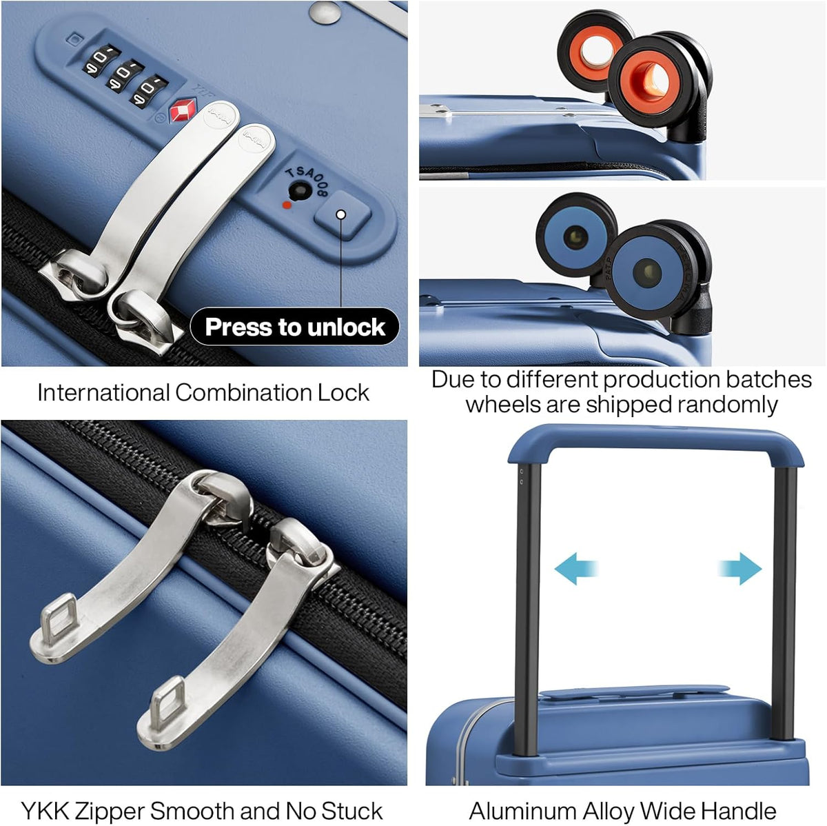 Carry On Luggage Wide Handle Luxury Design Rolling Travel Suitcase PC Hardside with Aluminum Frame Hollow Spinner Wheels, with Cover, 20 inch, Smoke White
