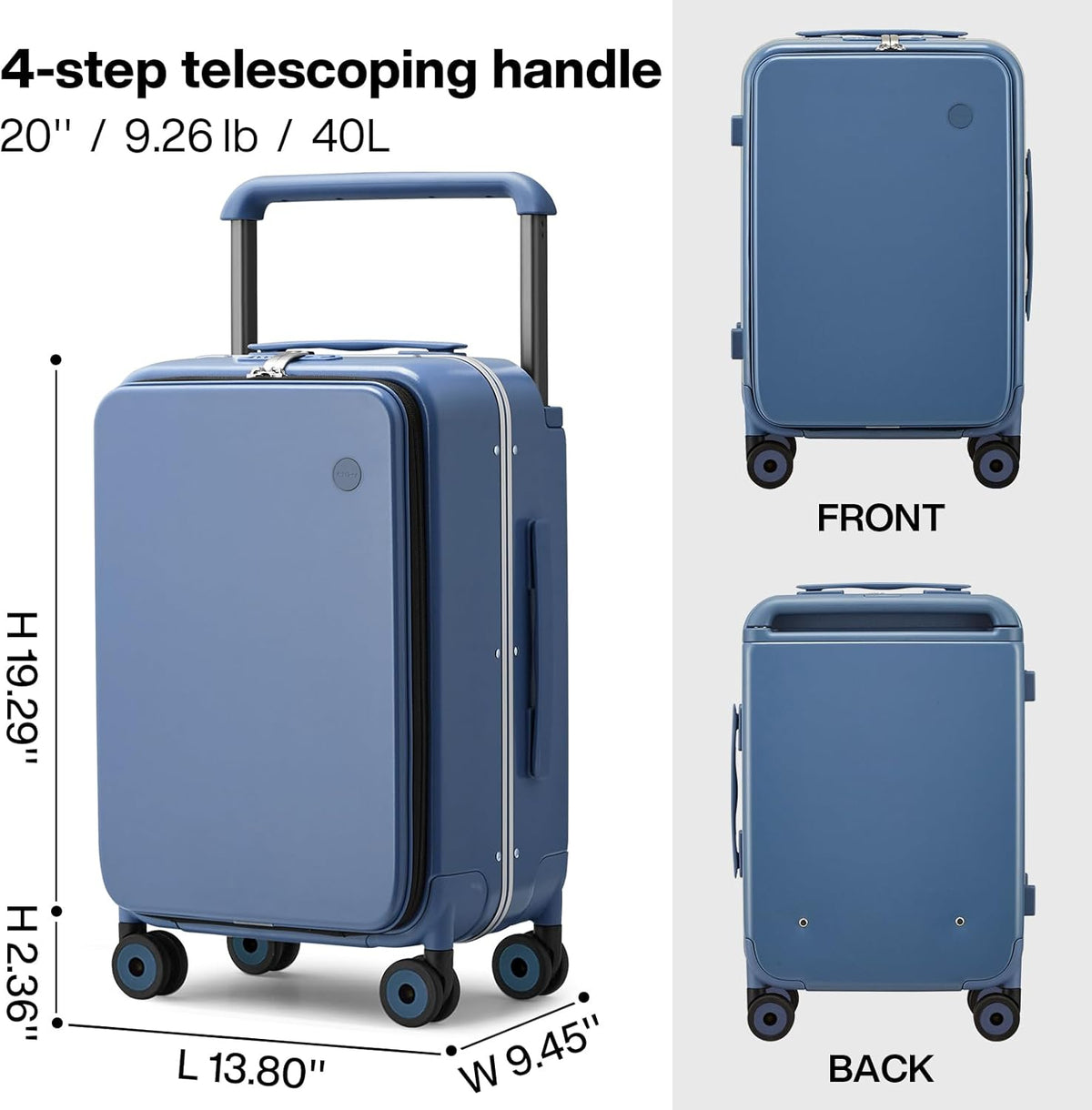 Carry On Luggage Wide Handle Luxury Design Rolling Travel Suitcase PC Hardside with Aluminum Frame Hollow Spinner Wheels, with Cover, 20 inch, Smoke White