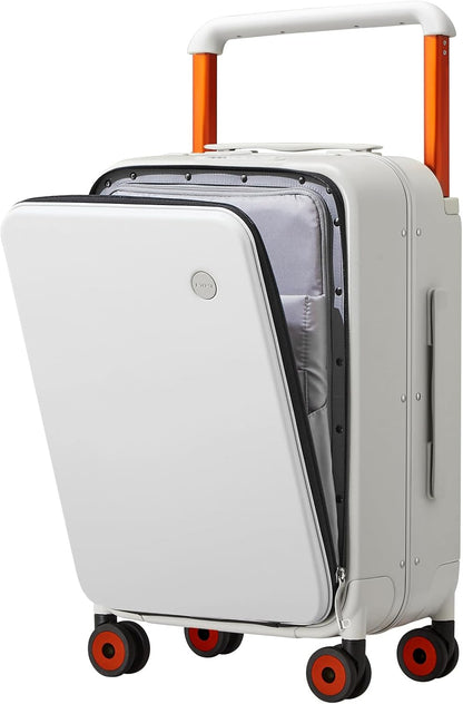 Carry On Luggage Wide Handle Luxury Design Rolling Travel Suitcase PC Hardside with Aluminum Frame Hollow Spinner Wheels, with Cover, 20 inch, Smoke White