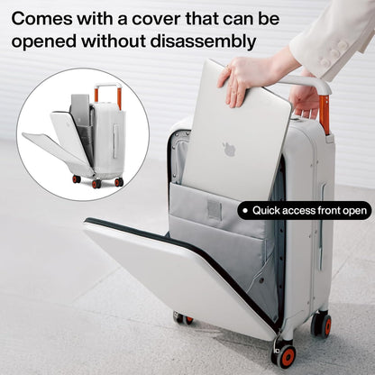 Carry On Luggage Wide Handle Luxury Design Rolling Travel Suitcase PC Hardside with Aluminum Frame Hollow Spinner Wheels, with Cover, 20 inch, Smoke White