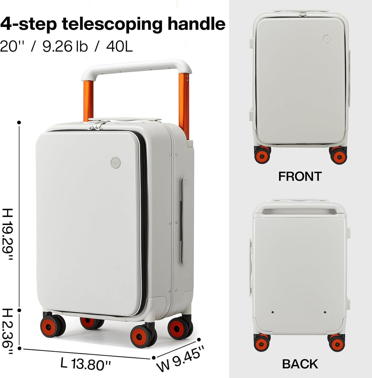 Carry On Luggage Wide Handle Luxury Design Rolling Travel Suitcase PC Hardside with Aluminum Frame Hollow Spinner Wheels, with Cover, 20 inch, Smoke White