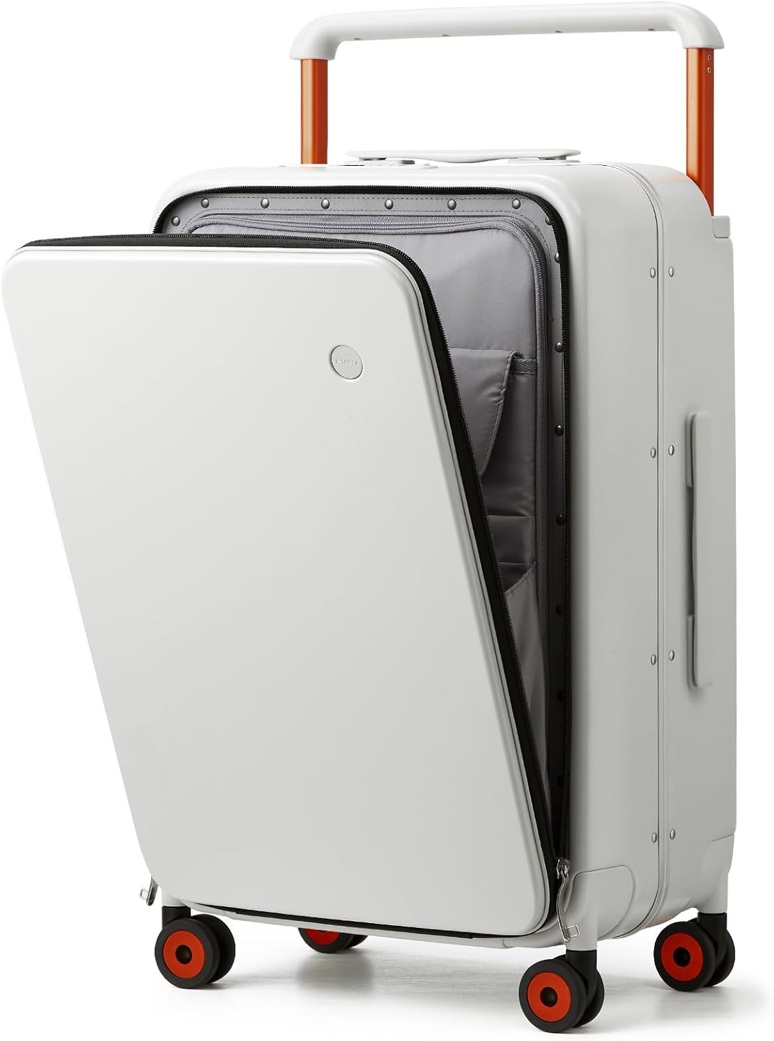 Carry On Luggage Wide Handle Luxury Design Rolling Travel Suitcase PC Hardside with Aluminum Frame Hollow Spinner Wheels, with Cover, 20 inch, Smoke White
