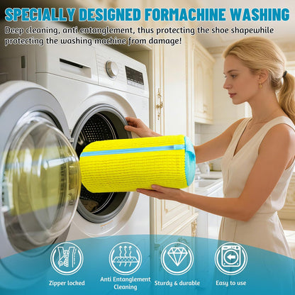 Set of 2 Reusable Shoe Laundry Bags, 360° Deep Clean, Noise-Reducing Sneaker Washing Bags for Machine Wash, Protect Shoes & Washer Drum, Anti-Skid Zipper, Durable Chenille Interior
