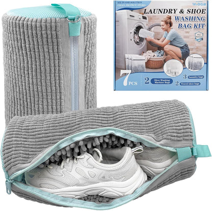 3-IN-1 Laundry & Shoe Washing Machine Bag Kit : Laundry Shoe Bag for Washer and Dryer,Reusable Shoe Cleaning Bag for Sneakers,Tennis,Self-locking Zipper & Microfiber,Include 3 Laundry Bag & 2 Shoe Bag