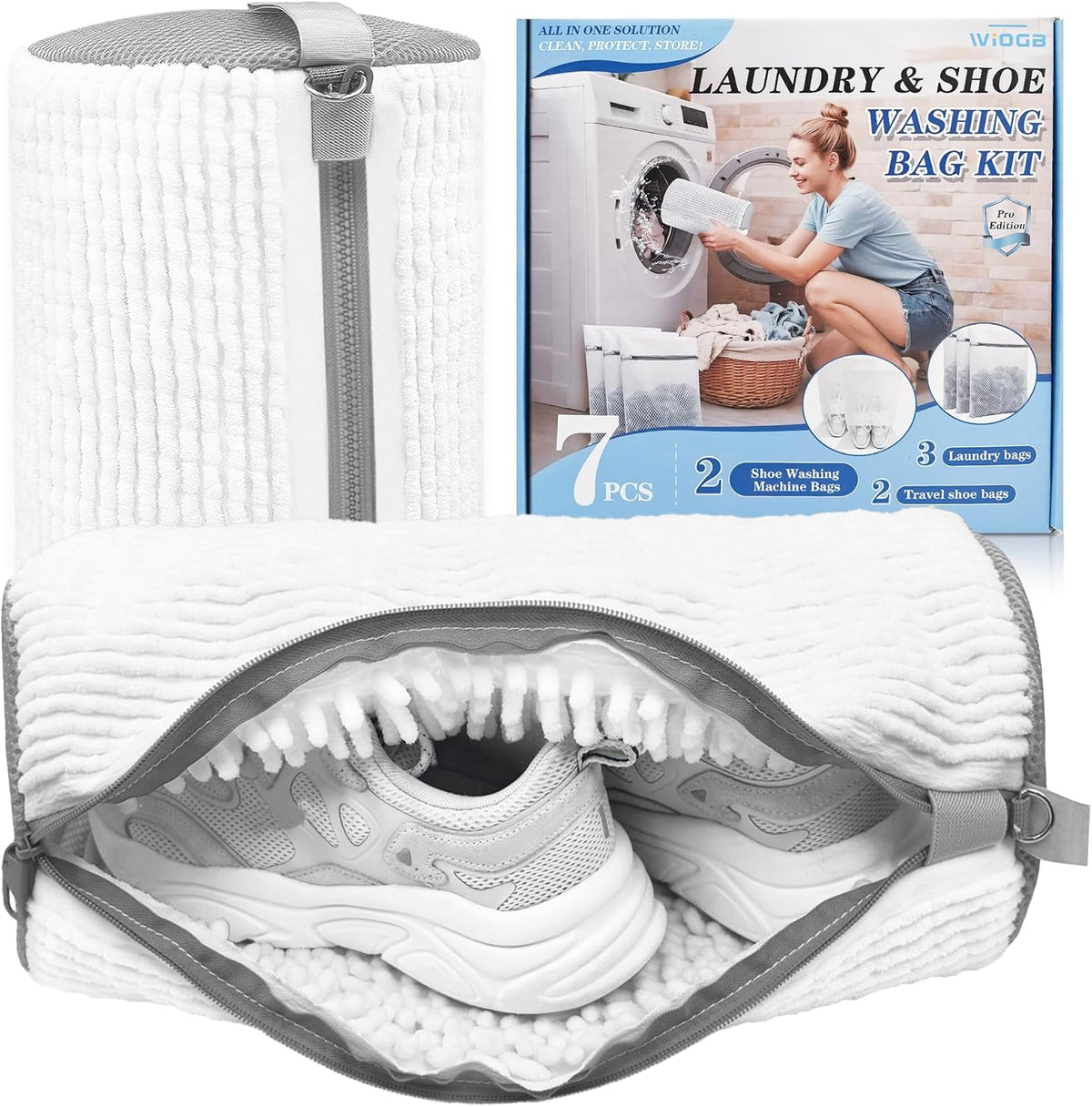 3-IN-1 Laundry & Shoe Washing Machine Bag Kit : Laundry Shoe Bag for Washer and Dryer,Reusable Shoe Cleaning Bag for Sneakers,Tennis,Self-locking Zipper & Microfiber,Include 3 Laundry Bag & 2 Shoe Bag
