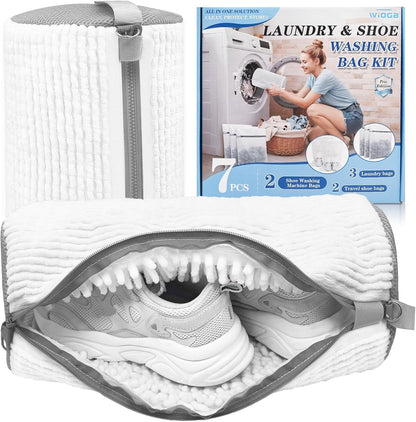 3-IN-1 Laundry & Shoe Washing Machine Bag Kit : Laundry Shoe Bag for Washer and Dryer,Reusable Shoe Cleaning Bag for Sneakers,Tennis,Self-locking Zipper & Microfiber,Include 3 Laundry Bag & 2 Shoe Bag