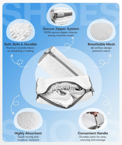 3-IN-1 Laundry & Shoe Washing Machine Bag Kit : Laundry Shoe Bag for Washer and Dryer,Reusable Shoe Cleaning Bag for Sneakers,Tennis,Self-locking Zipper & Microfiber,Include 3 Laundry Bag & 2 Shoe Bag