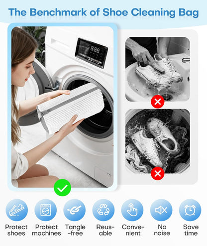 3-IN-1 Laundry & Shoe Washing Machine Bag Kit : Laundry Shoe Bag for Washer and Dryer,Reusable Shoe Cleaning Bag for Sneakers,Tennis,Self-locking Zipper & Microfiber,Include 3 Laundry Bag & 2 Shoe Bag